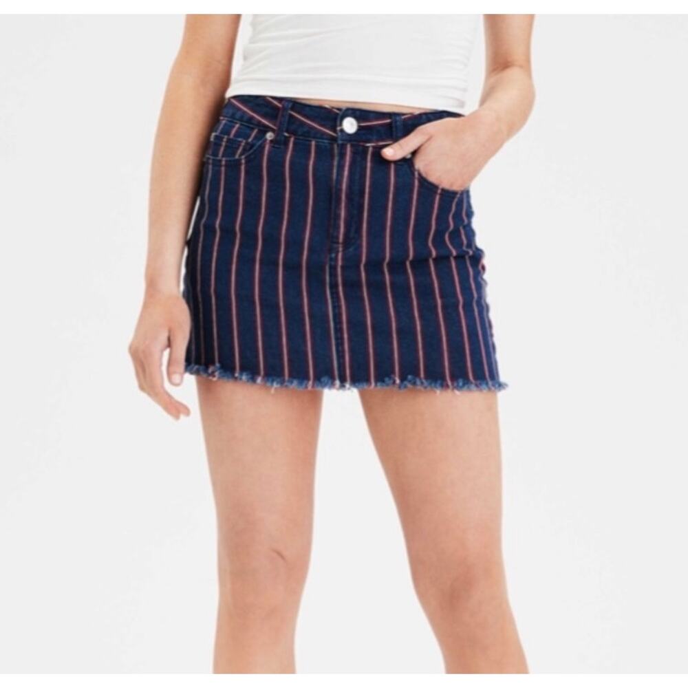 American Eagle Red White Blue Striped Denim Skirt 0